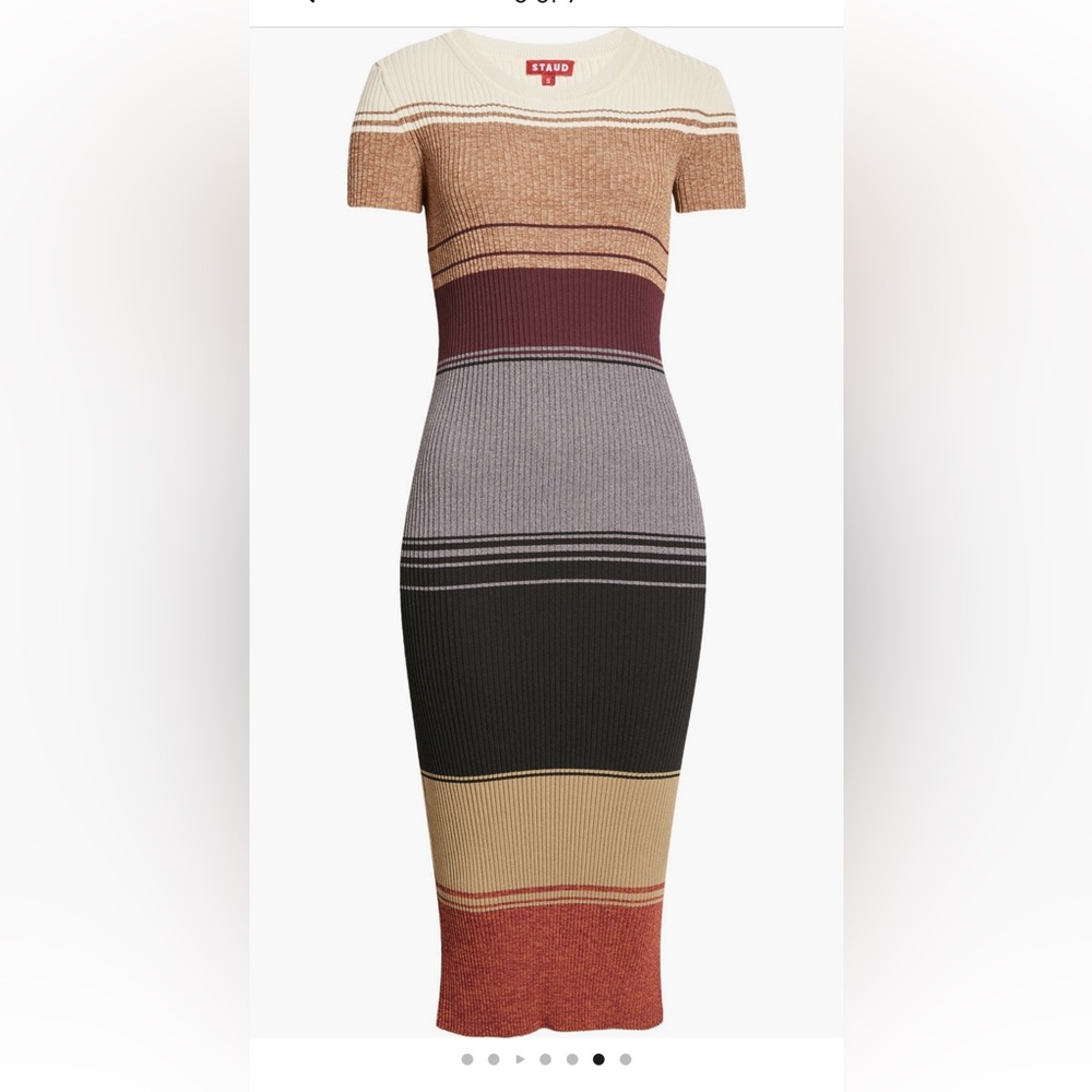 NWOT! STAUD Colleen Colorblock Striped Multicolor Ribbed Knit Sweater Dress - S